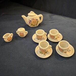 Vtg Miniature Lotus Flower Porcelain Tea Set MCM Made In Japan 13 Pcs